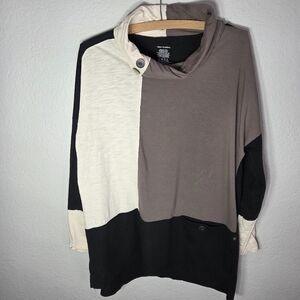 Neon Buddha Pull Over Sweater Size L Black Brown White Asymetrical Turtleneck